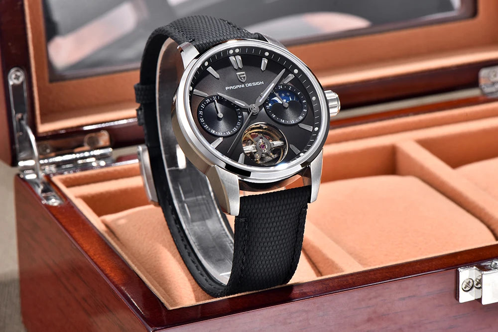 PAGANI DESIGN 41mm Men’s Luxury Mechanical Watch  Sapphire Crystal, Leather Strap & Waterproof