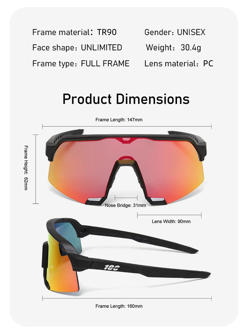 100 Bike Sunglasses Cycling Glasses for Man MTB Goggles Women Outdoor Camping Hiking Sports UV400 Riding Bicycle Eyewear