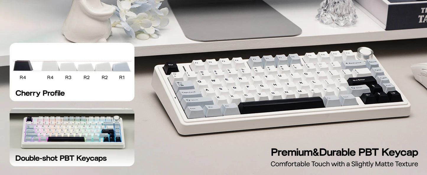 EPOMAKER x AULA F75 75% ANSI Gasket Hot-Swap Bluetooth 5.0/2.4G Wireless/Wired Mechanical Keyboard PBT Keycaps for Win/Mac