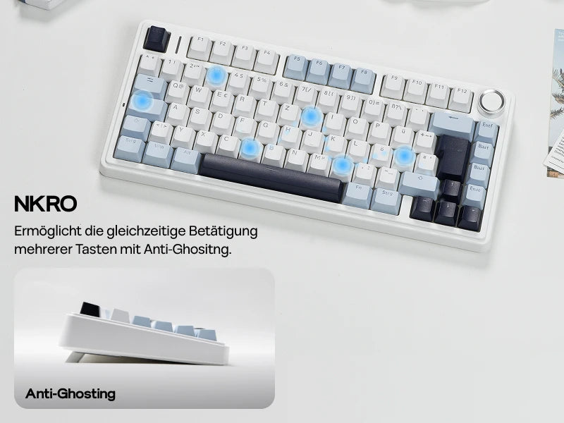 Teclado mecánico inalámbrico EPOMAKER x AULA F75 ISO-DE con conectividad trimodo, distribución alemana QWERTZ y batería de 4000 mAh