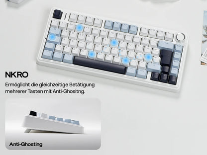 Teclado mecánico inalámbrico EPOMAKER x AULA F75 ISO-DE con conectividad trimodo, distribución alemana QWERTZ y batería de 4000 mAh