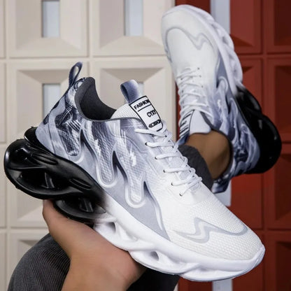 Men's Casual Sports Shoes, Breathable Lightweight Flame Print Sports Shoes, Summer Outdoor Tennis Running Hiking Shoes for Men
