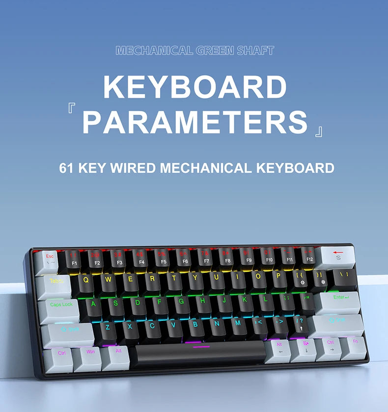 APAYADO K61 Mini Mechanische Tastatur, kabelgebunden, 61 Tasten, Phantom RGB, mechanischer Schalter in Schwarz/Weiß/Rot/Blau für Gaming, 60 % tragbar