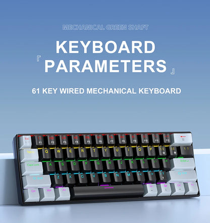 APAYADO K61 Mini-Mechanische Tastatur, kabelgebunden, 61 Tasten, Phantom RGB, schwarz/weiß, mechanische rote/blaue Switches für Gaming, 60% tragbar
