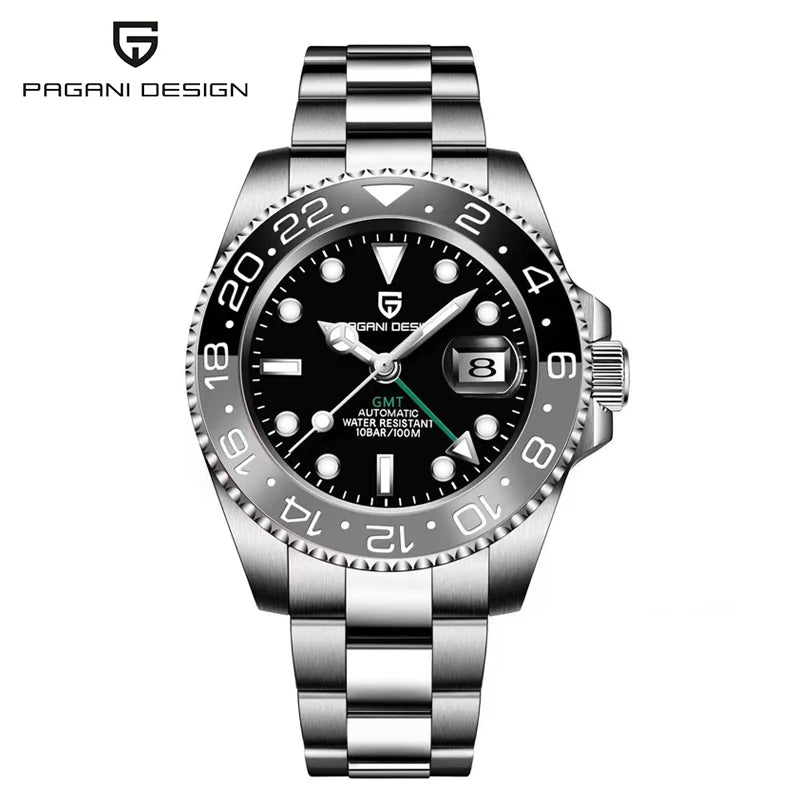 PAGANI DESIGN 40MM GMT Reloj para hombre de lujo con cristal de zafiro AR, reloj mecánico con bisel cerámico, automático, resistente al agua 100M, reloj de regalo