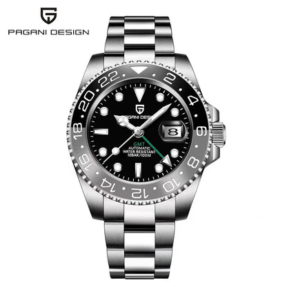 PAGANI DESIGN 40MM GMT Reloj para hombre de lujo con cristal de zafiro AR, reloj mecánico con bisel cerámico, automático, resistente al agua 100M, reloj de regalo