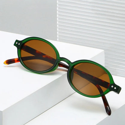 SO&EI Retro Small Oval Sunglasses Women Fashion Rivets Leopard Men Punk Shades UV400 Sun Glasses