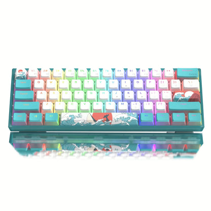 Womier WK61 Mechanical Keyboard RGB Wired Gaming Keyboard Hot-Swappable Blue Sea Theme with PBT Keycaps for Windows PC Gamers