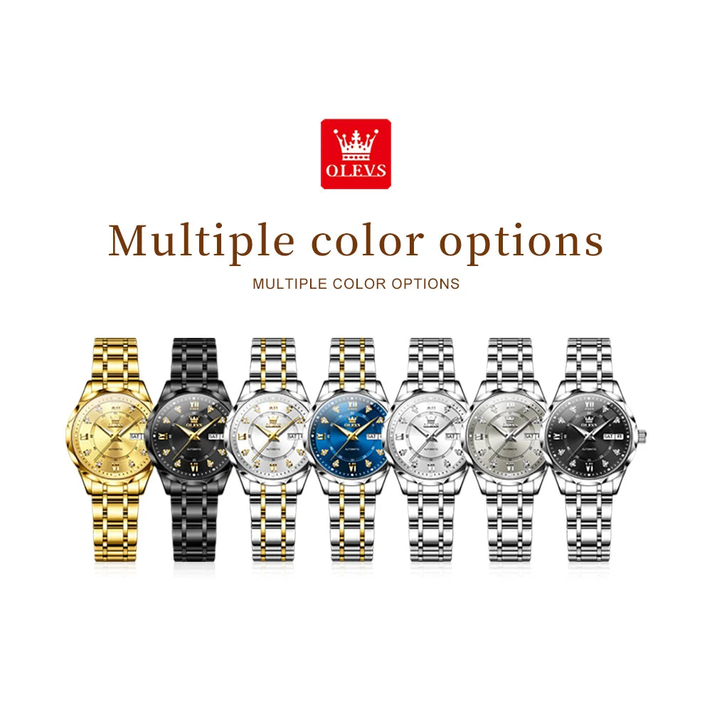 OLEVS 6727 Ladies Watch Automatic Mechanical Watch Stainless Steel Waterproof Calendar Week Watches For Women Luxury Elegant New