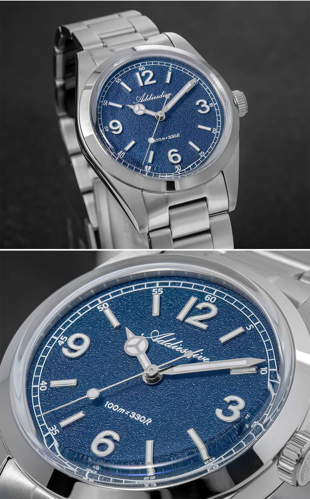 ADDIESDIVE 36mm Bestseller-Herrenuhr AD2518 mit gewölbtem Spiegelglas, 316L-Edelstahl, Herrenuhr, 100m wasserdichte Quarzuhr