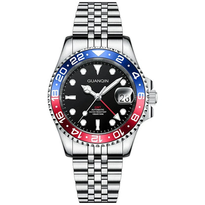 GUANQIN GMT Reloj para hombre 2025 nuevo reloj automático para hombre NH34 reloj mecánico de pulsera con cristal de zafiro y acero inoxidable para mano izquierda