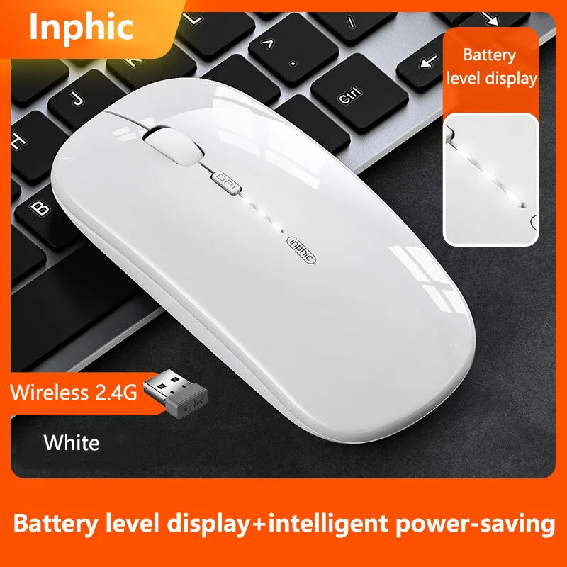 Bezdrátová tichá kancelářská myš Inphic M1P, ultratenká přenosná, USB rozhraní, ukazatel stavu baterie, nabíjení TYPE-C