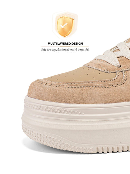 Baasploa Women’s Platform Sneakers Fashion Leather Casual Thick-Soled Shoes for Women Comfort White Skateboarding Shoes Non-Slip
