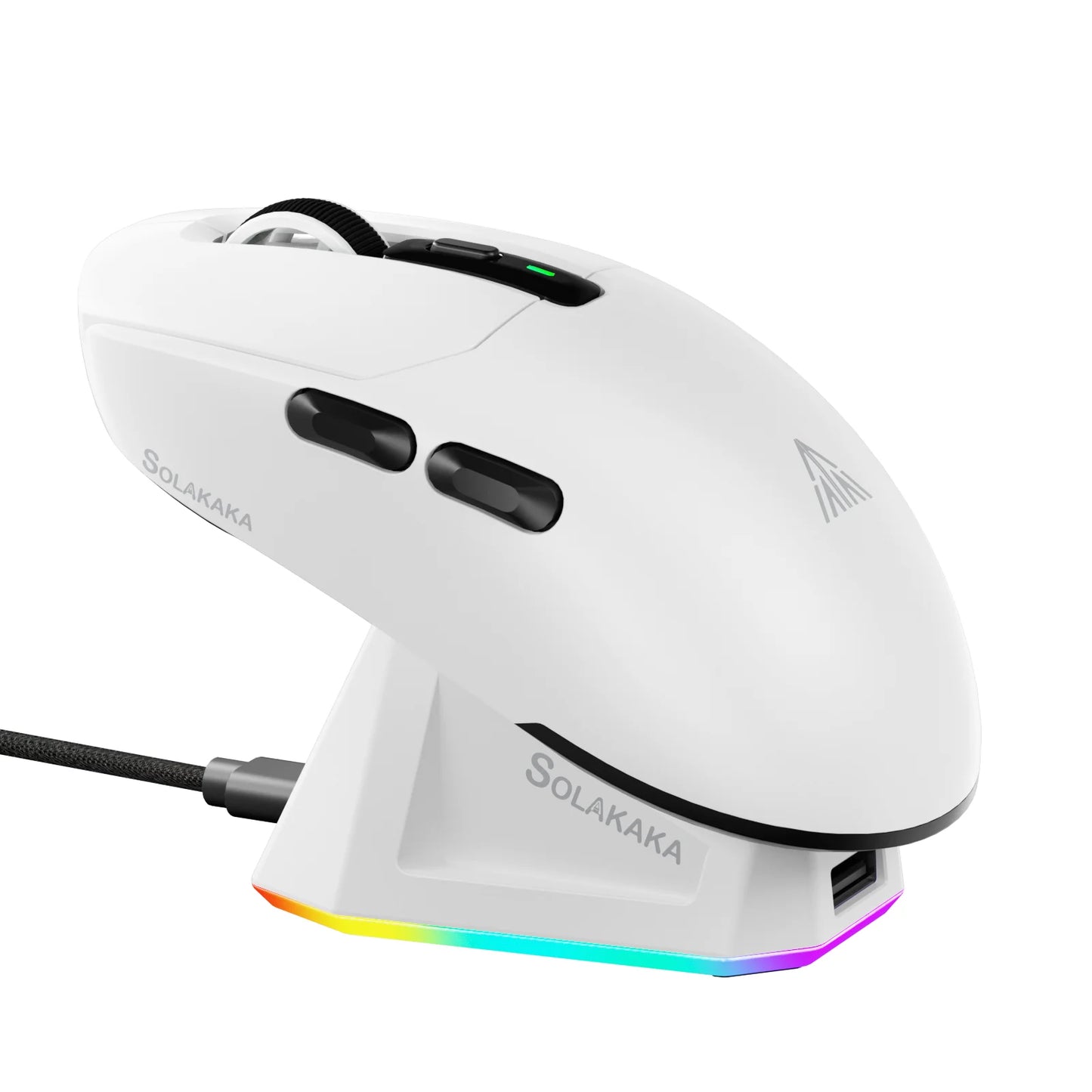 SOLAKAKA SM820 tri-mode draadloze muis met magnetisch oplaadstation, RGB, PAW3311, 24000DPI, draadloze macro-gamingmuis, ultralicht