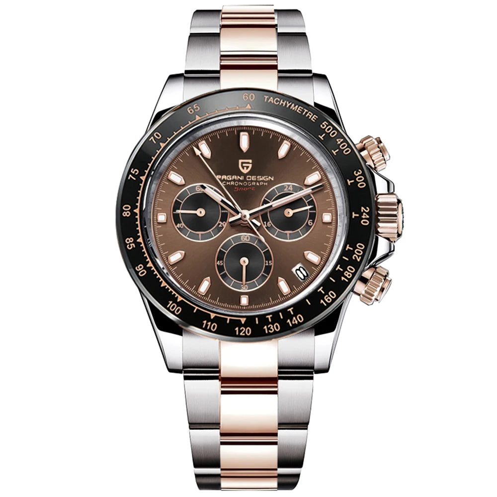 PAGANI DESIGN herenhorloge – Model met gekleurde wijzerplaten, luxe quartz-polshorloge, chronograaf met een uurwerk
