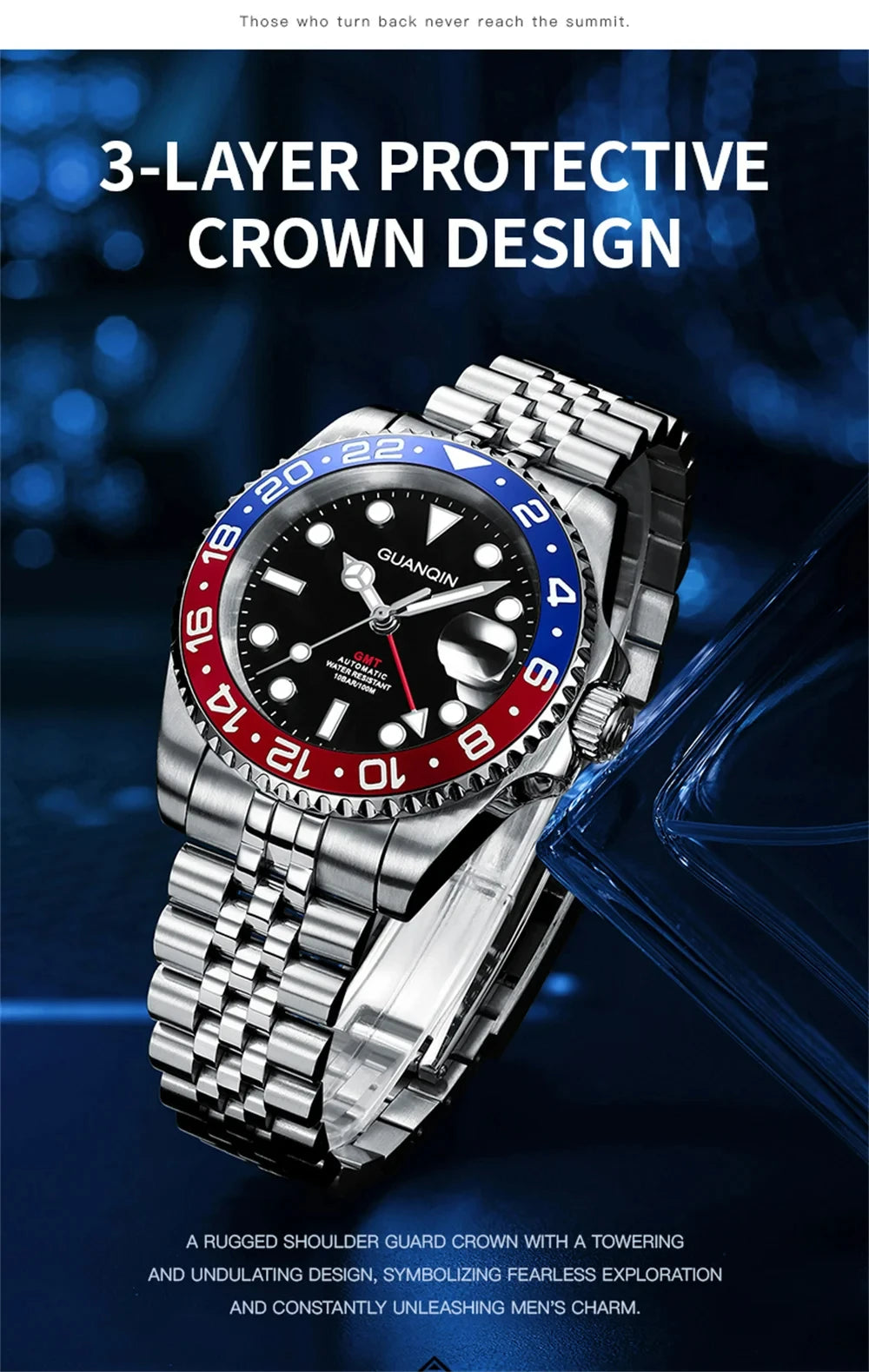 GUANQIN GMT Reloj para hombre 2025 nuevo reloj automático para hombre NH34 reloj mecánico de pulsera con cristal de zafiro y acero inoxidable para mano izquierda