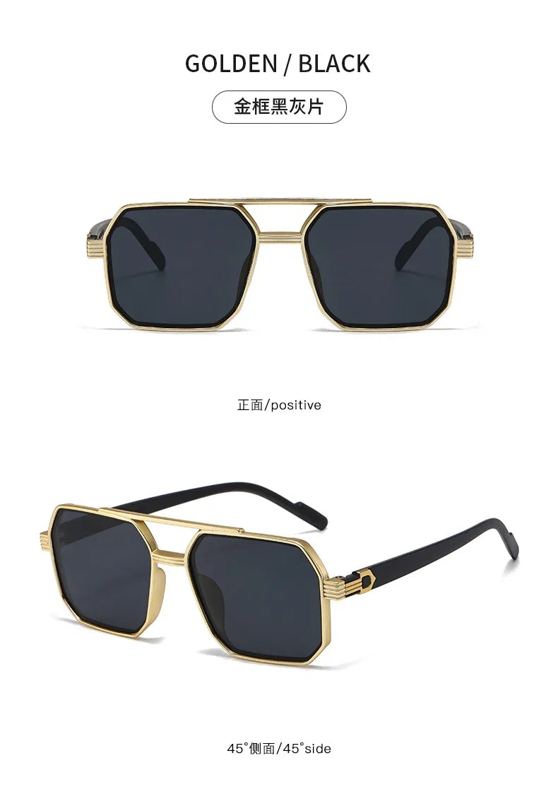 Trendy Women Luxury Polygonal Sunglasses Double Beam Men Metal Sunglass Outdoor Driving Shade Unisex