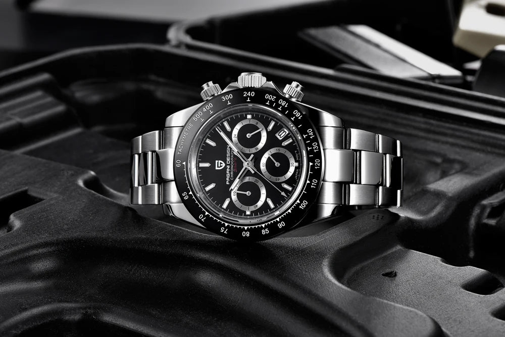 PAGANI DESIGN herenhorloge – Model met gekleurde wijzerplaten, luxe quartz-polshorloge, chronograaf met een uurwerk