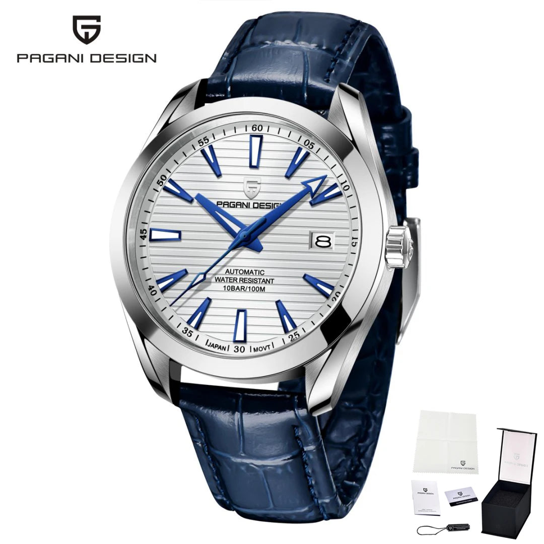 Reloj de lujo para hombre PAGANI DESIGN – Modelo automático mecánico (calibre 8215), de acero inoxidable, hermético, con indicador de fecha y agujas luminiscentes