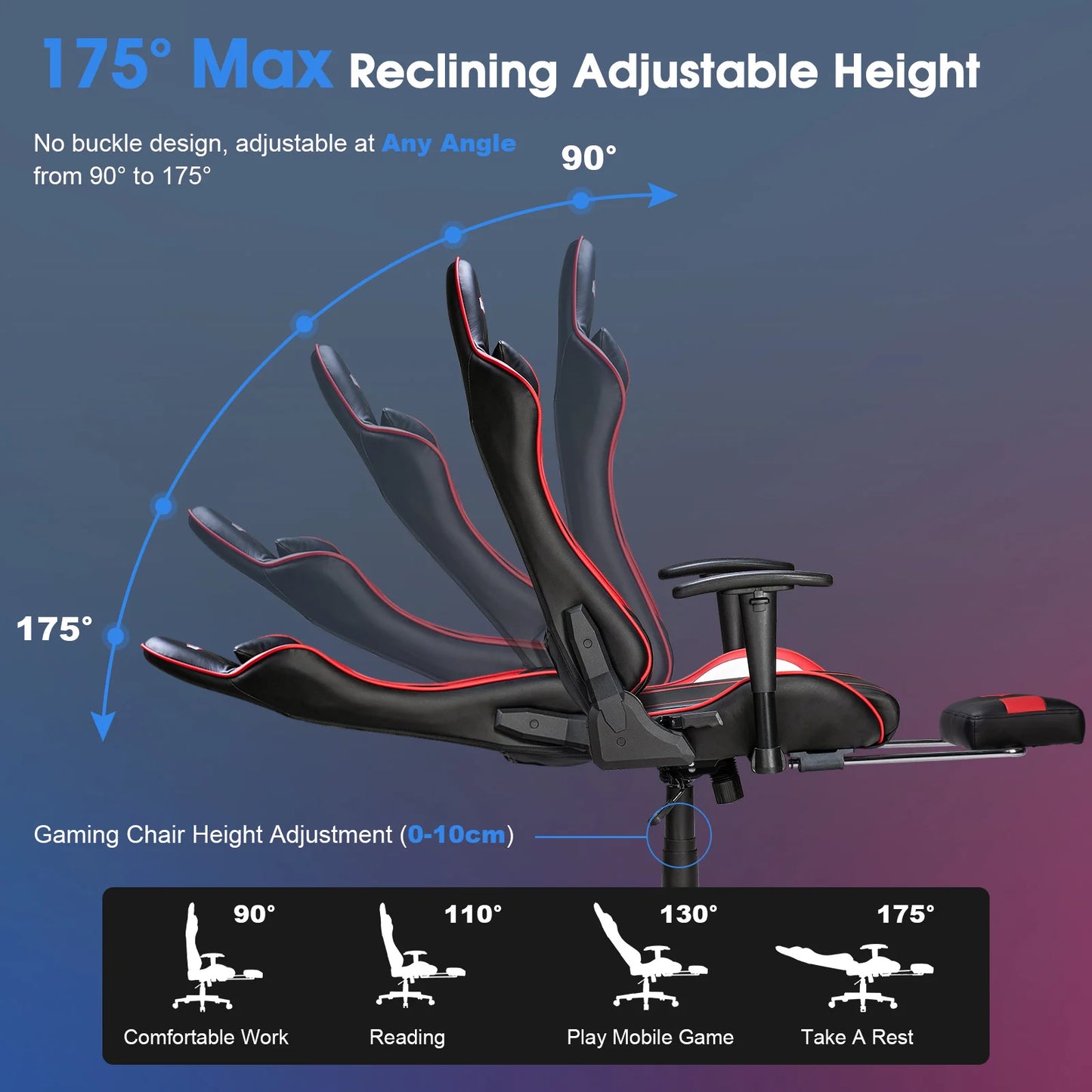 Massage Gaming Chair Ergonomic Office Chair with Footrest, 7-Point Massage Gaming Chair with Lumbar Support, Reclining Gamer Seat GC-RC03