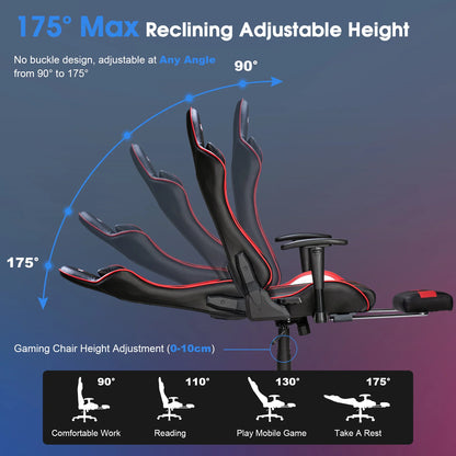 Massage Gaming Chair Ergonomic Office Chair with Footrest, 7-Point Massage Gaming Chair with Lumbar Support, Reclining Gamer Seat GC-RC03