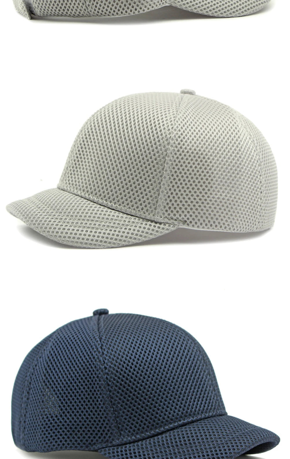 HT4828 Casquette de baseball à visière courte de 5 cm pour homme, 6 panneaux, en maille respirante, style « trucker », pour hommes et femmes, unie, à fermeture à pression