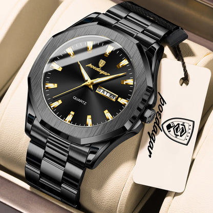 POEDAGAR Luxury Men Wristwatch Waterproof Luminous Week Date Casual Man Clock Stainless Steel Quartz Fashion Men's Watches Reloj