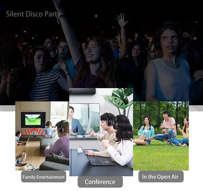 Cuffie wireless Silent Disco RF LED DJ Party 863–865MHz/915MHz con illuminazione LED a 3 canali e batteria da 10H