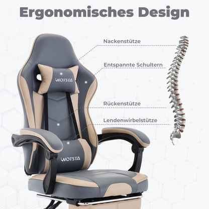 Sedia da gaming WOTSTA con poggiapiedi, sedia gamer ergonomica con cuscino lombare e poggiatesta, sedia per computer regolabile in altezza