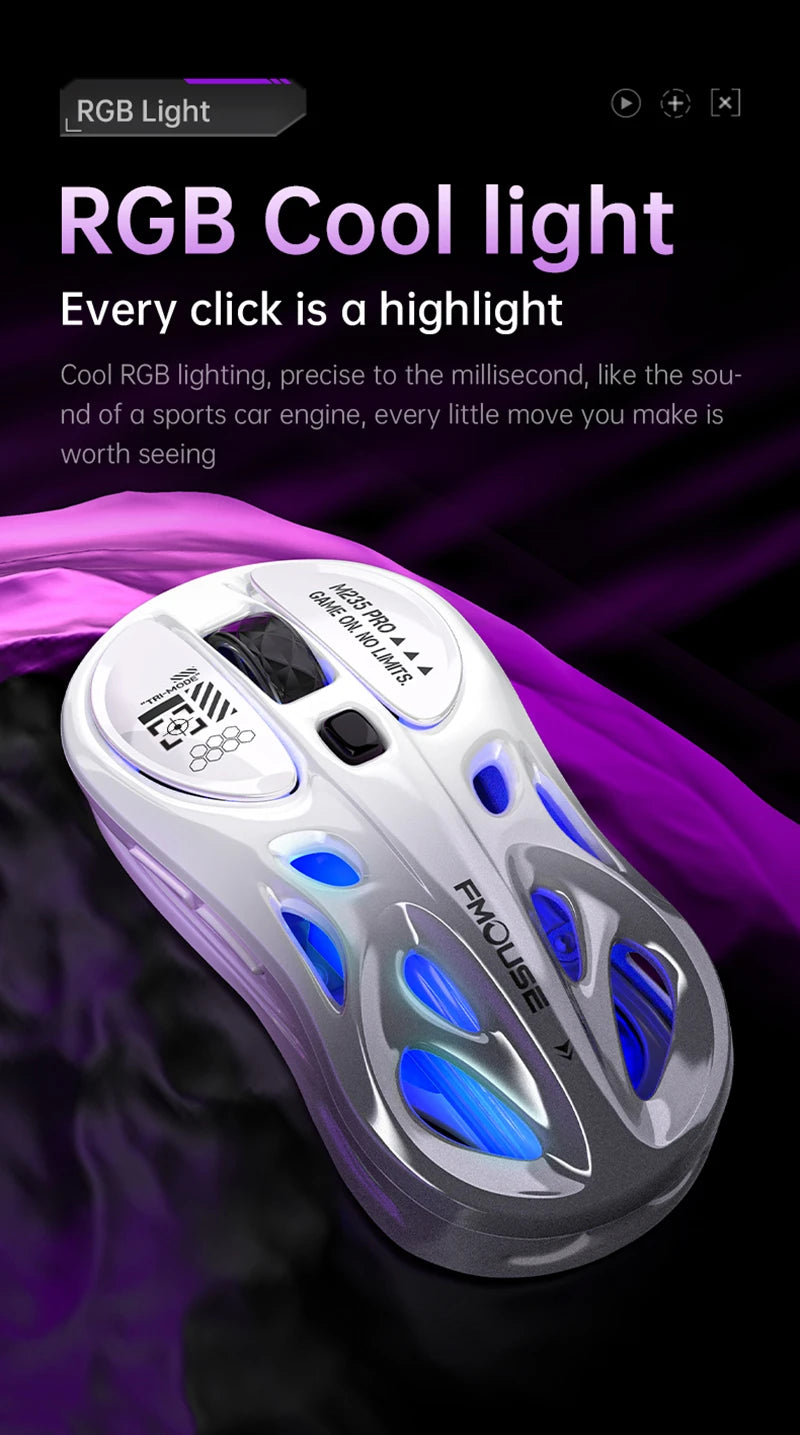 Mouse gaming RGB tri-mode wireless 2.4G, design gol și ușor, cu iluminare Chroma, cu fir și Bluetooth, controller mouse e-sports