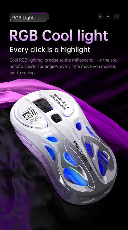 Mouse gaming RGB tri-mode wireless 2.4G, design gol și ușor, cu iluminare Chroma, cu fir și Bluetooth, controller mouse e-sports