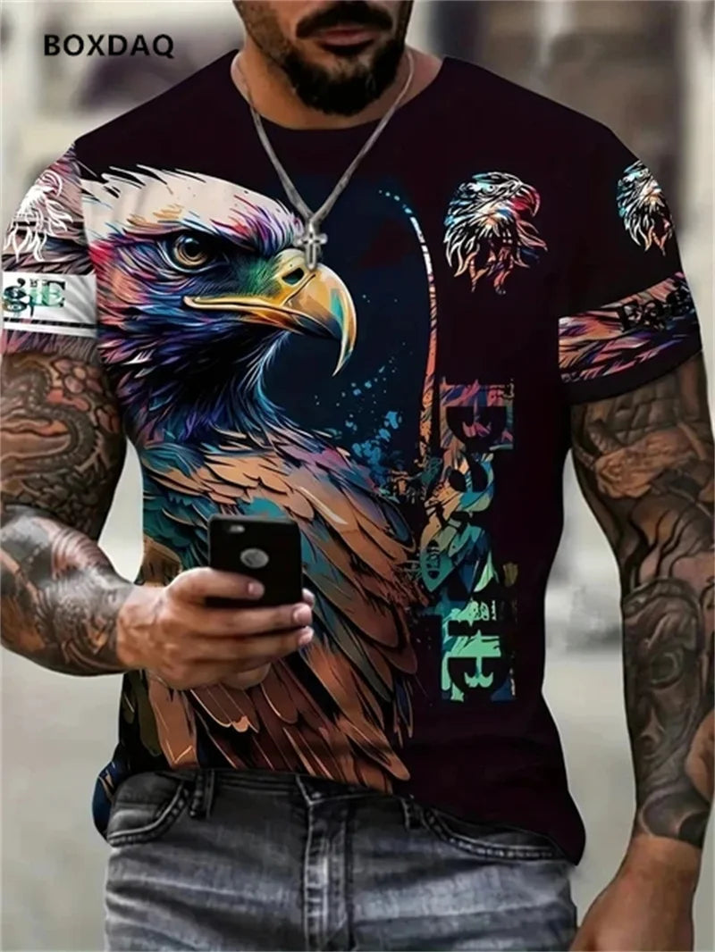 Tricou bărbătesc Fashion Eagle, lejer, cu guler O, top casual cu mânecă scurtă, imprimeu 3D cu animal, tricou streetwear, mărime mare 6XL, respirabil