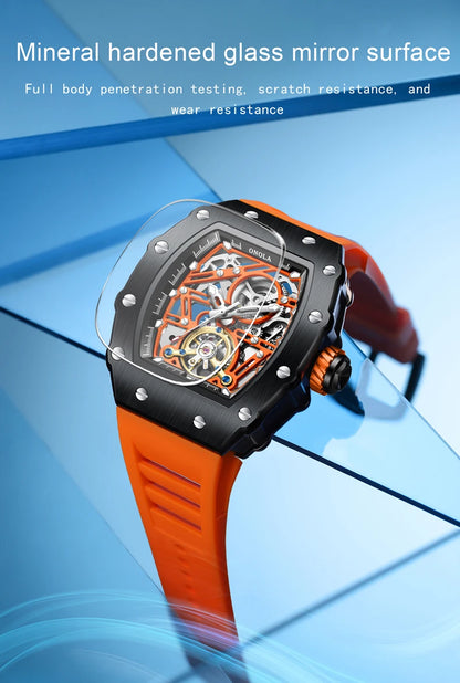 Fashion Luxury Men's Watch ONOLA Hollow Out Rudder Flywheel Fully Automatic Mechanical Waterproof Silicone Watches Clock