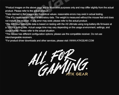 ATK Dragonfly A9 Ultimate belaidė žaidimų pelė A9 Air PAW3950, itin lengva ergonomiška e. sporto FPS žaidėjų pelė CSGO A9 Ultra