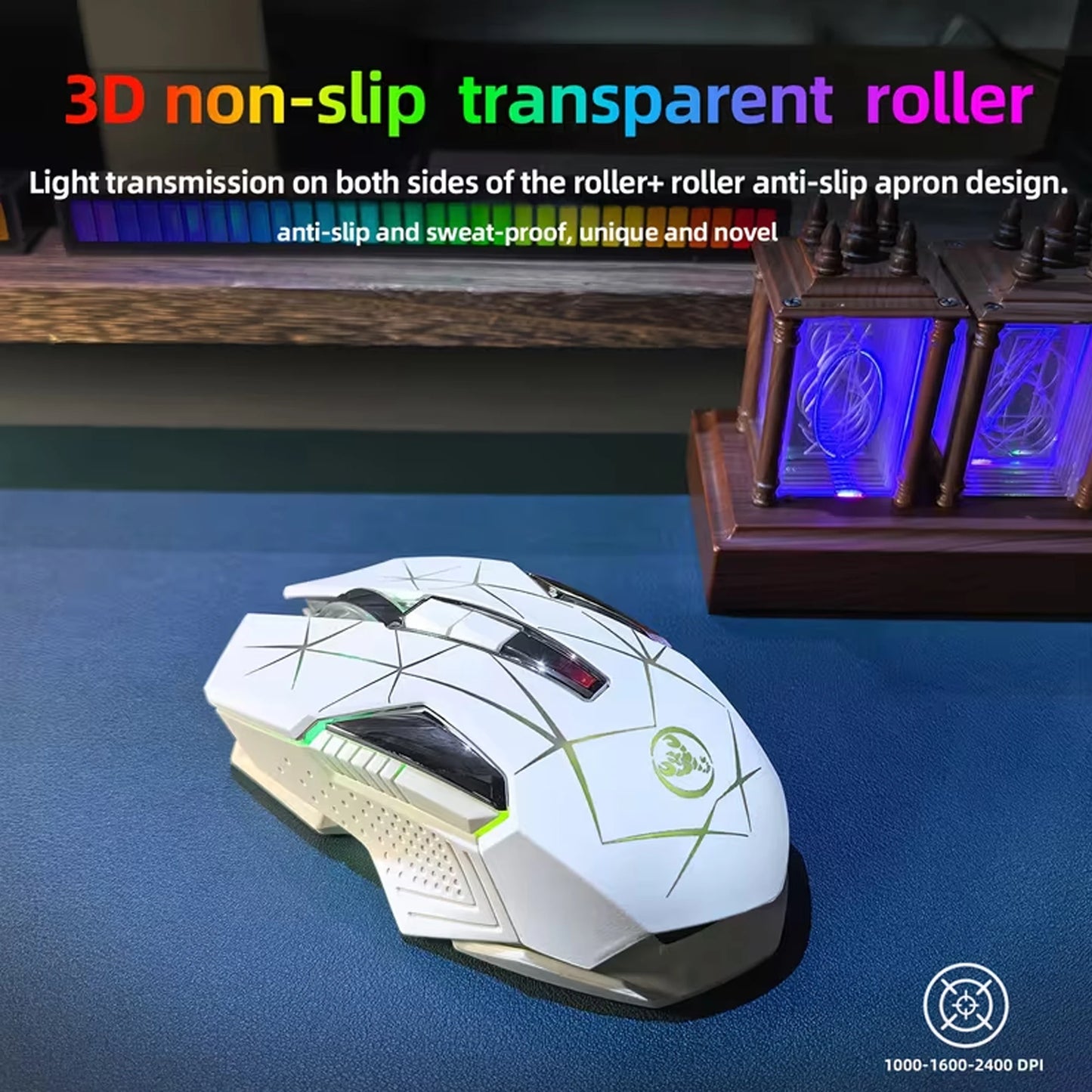 Wireless Gaming Mouse 2.4G Colorful Breathing Light Instant Response No Tangled Cables Work with Gaming Switch