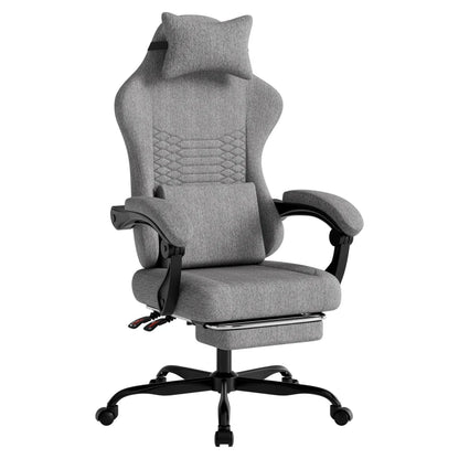 Ergonomic Gaming Chair Fabric Office Chair with Footrest, Adjustable Swivel Desk Chair with Headrest, Comfortable Racing Style Gaming Seat