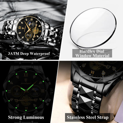 POEDAGAR Top High Quality Man Wristwatch Stainless Steel Chronograph Business Men Watch Waterproof Luminous Quartz Men's Watches