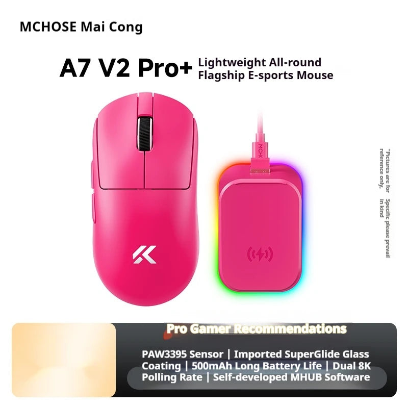 Mouse wireless MCHOSE A7 V2 Ultra+ Tri-Mode ultraleggero Paw3950 Ti 42000dpi 500mah per PC, esports e laptop, accessori gaming
