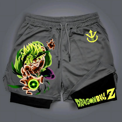 2025 Dragon Ball Japanese Animation Peripheral Double-layer Shorts Men's Trend Breathable Loose Sports Five-point Pants