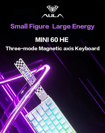AULA MINI60 HE Tri-Mode Wireless Mechanical Keyboard Magnetic Switch 8000Hz Polling Rate RGB Backlit FPS Esports Gamer Keyboard