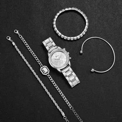5PCS Luxury Diamond Women Watches Bracelet Set Ladies Arabic Dial Quartz Wristwatches Reloj Mujer (Without Box)