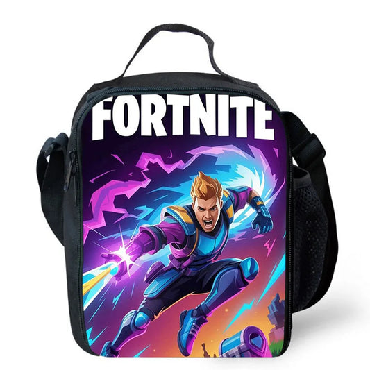 Fortnite Cartoon Lunch Bag for Boys Girls Unisex Reusable Insulated Lunch Box Portable Handbag Large Capacity for School Picnic