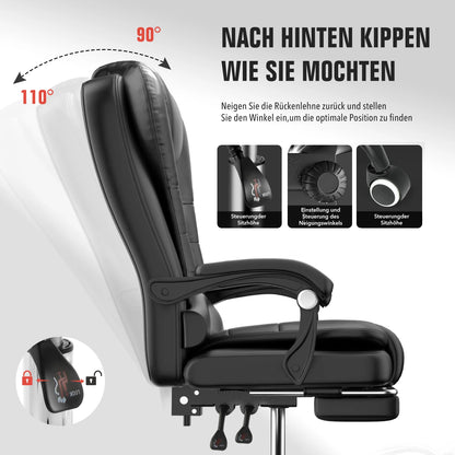 Ergonomic office chair with massage function, executive chair desk chair with armrests headrest footrest computer chair Black