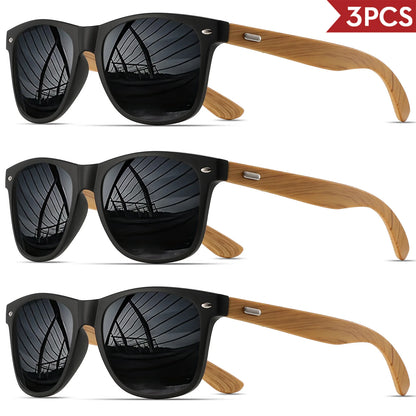 3PCS Bamboo Texture Square Sunglasses UV400, Fashion Unisex Classic - Lightweight for Casual Wear & Holidays