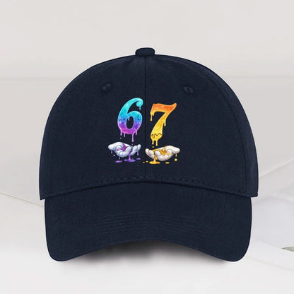 Colorful Dripping Number 67 Print Baseball Cap Adjustable Unisex Cartoon Streetwear Sun Hat