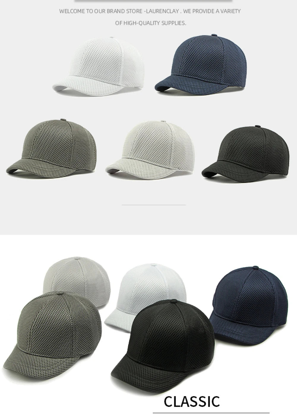 HT4828 Casquette de baseball à visière courte de 5 cm pour homme, 6 panneaux, en maille respirante, style « trucker », pour hommes et femmes, unie, à fermeture à pression