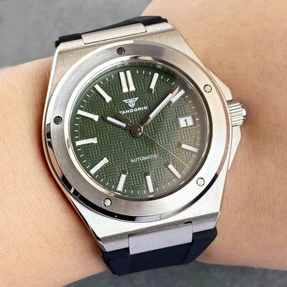 Tandorio Neue schwarze luxuriöse Business-Herrenuhr im Engineer-Stil, mechanisch, Saphirglas, 100m wasserdicht, NH35A Automatikuhren