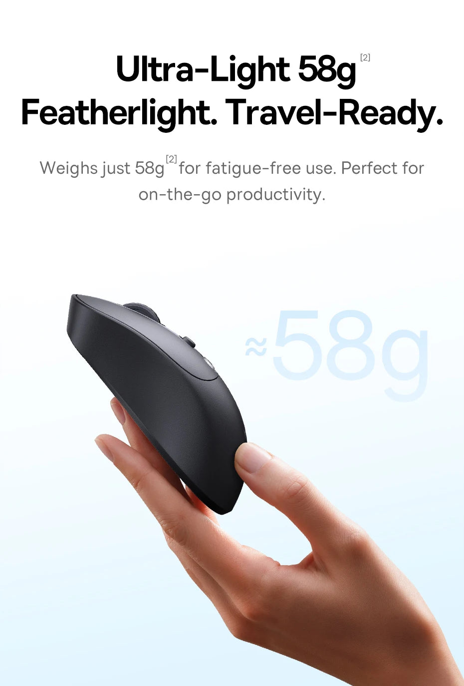 【NAUJIENA】Baseus EM2 ergonominė belaidė pelė, Bluetooth 5.3, 2.4G, Type-C įkrovimas, itin lengva tyli pelė su pritaikomu mygtuku