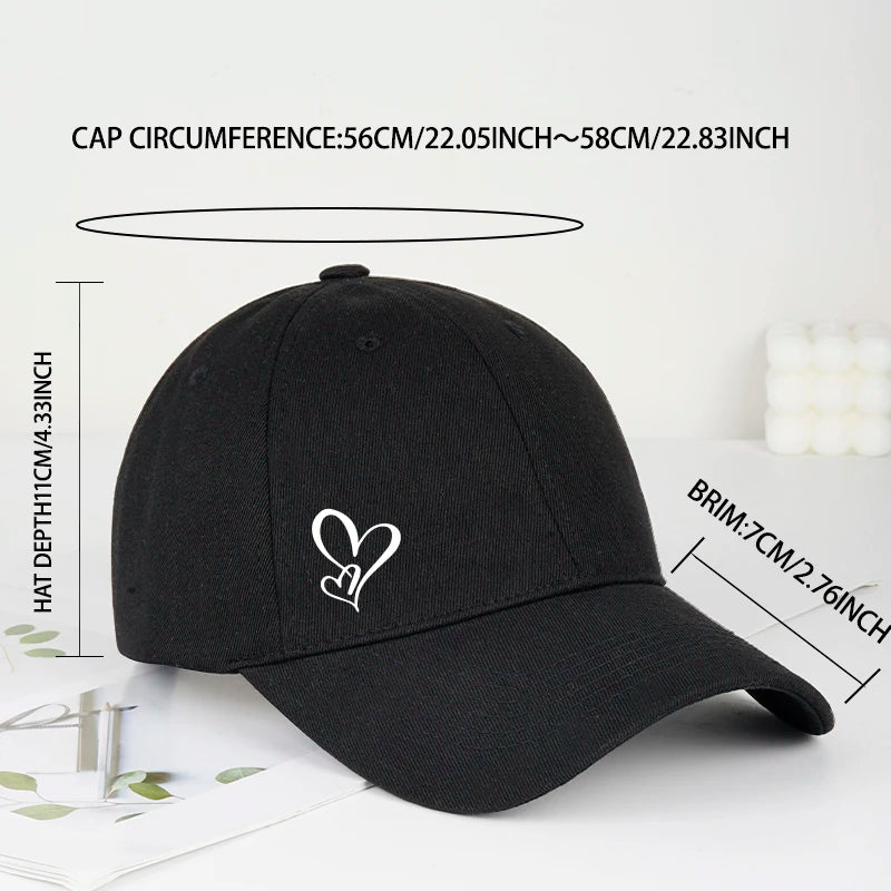 Minimalist Double Heart Print Soft-Peak Baseball Cap – Adjustable Unisex Casual Sun Hat for Couples – Perfect Gift for Best Frie