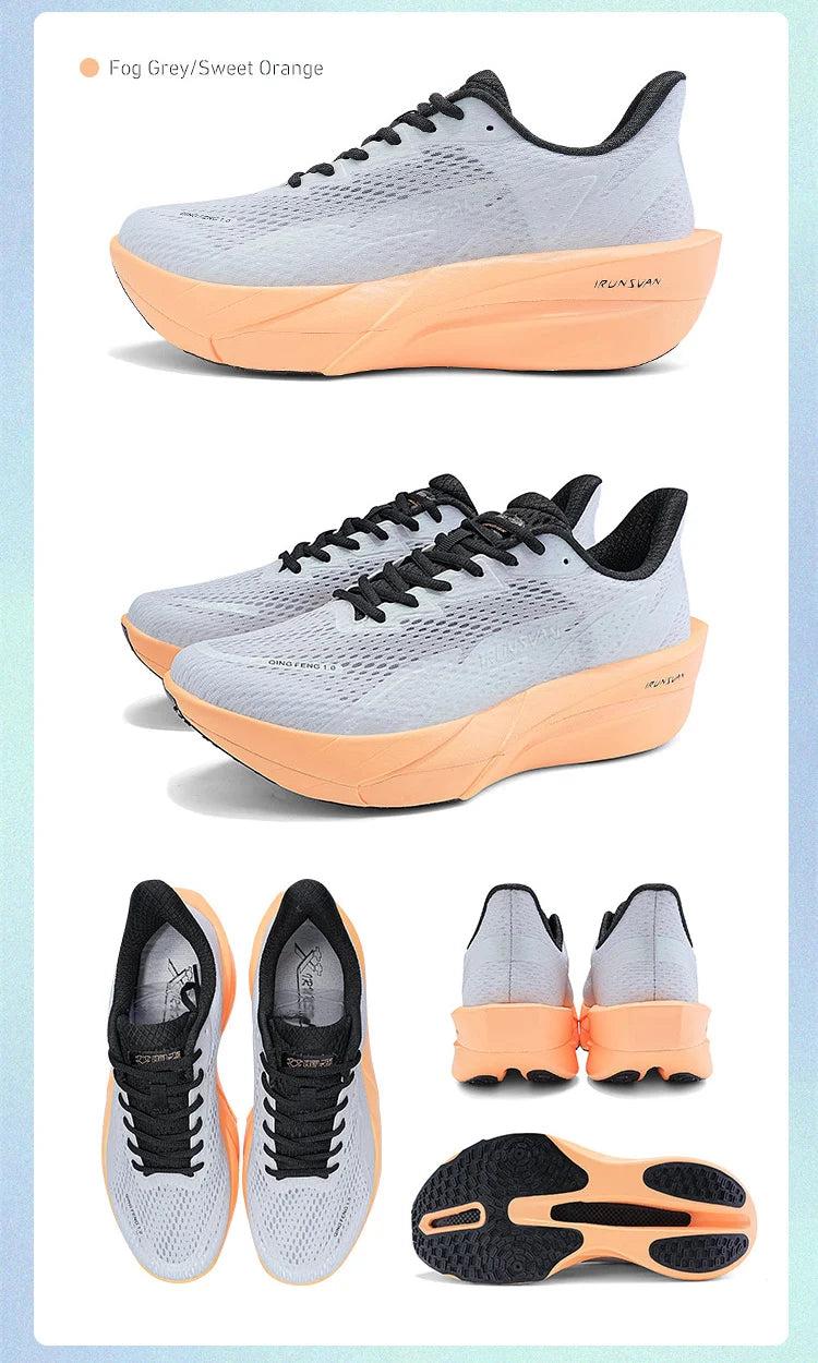 IRUNSVAN Carbon Fiber Sneakers für Einsteiger/Fortgeschrittene, atmungsaktive und bequeme Trainings-Laufschuhe mit dicker Sohle, unisex 130